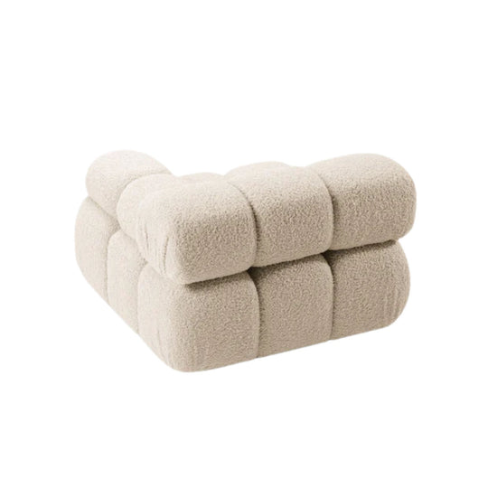 Ensemble Module d'angle droit et Pouf MICADONI Bellis en tissu bouclé Beige clair