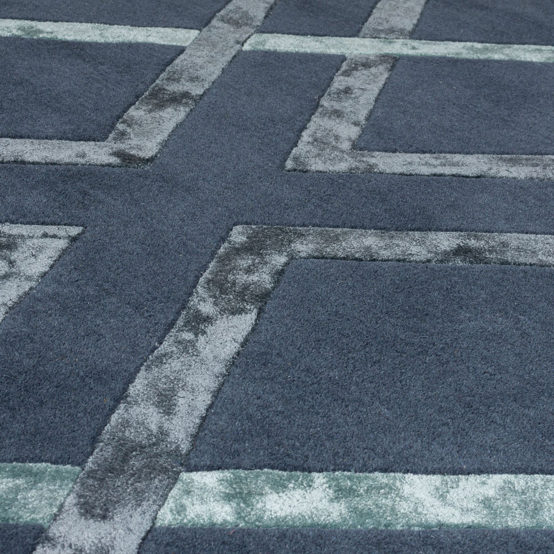 Tapis en laine Treillis Bleu