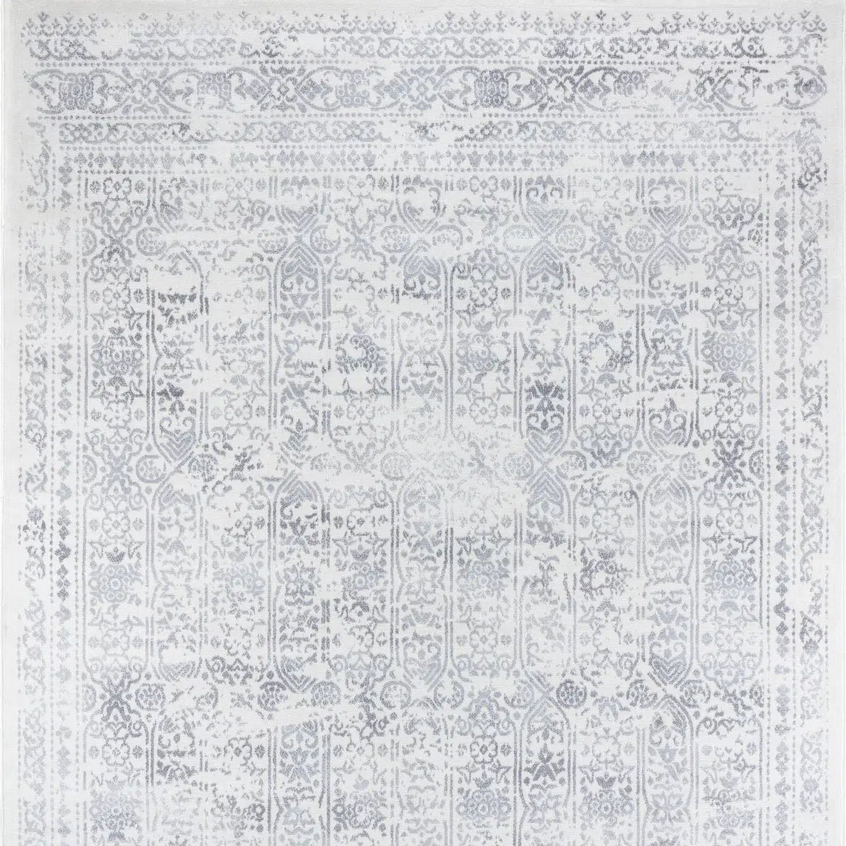 Tapis SURYA Vicky oriental, motif médaillon effet usé gris clair et ivoire, vue 5