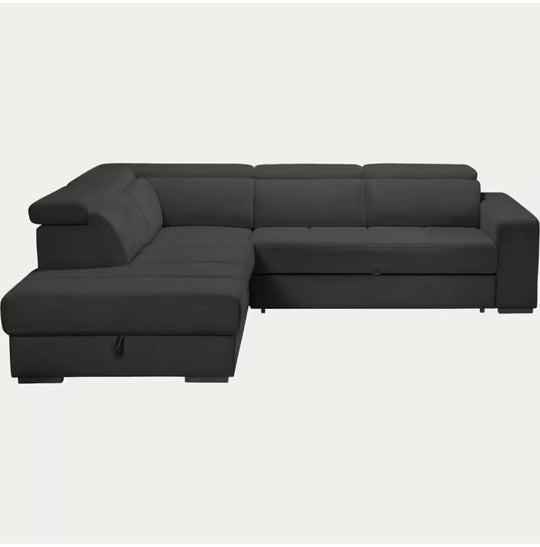 ALINEA Canapé Origano d'angle gauche convertible avec coffre en tissu doux - gris ardoise