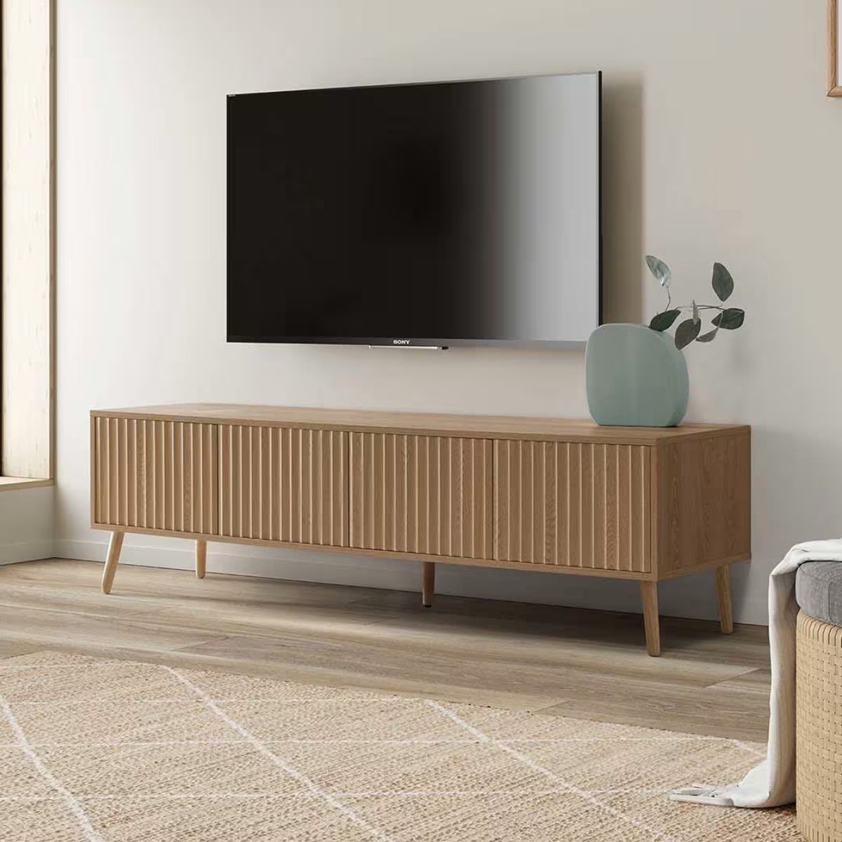 Meuble TV 4 portes, coloris chêne, longueur 160 cm