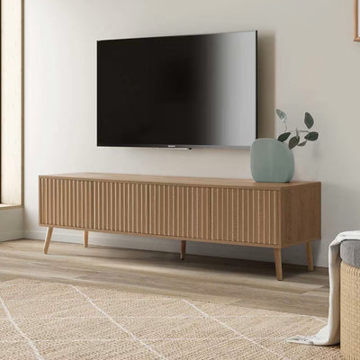 Meuble TV 4 portes, coloris chêne, longueur 160 cm