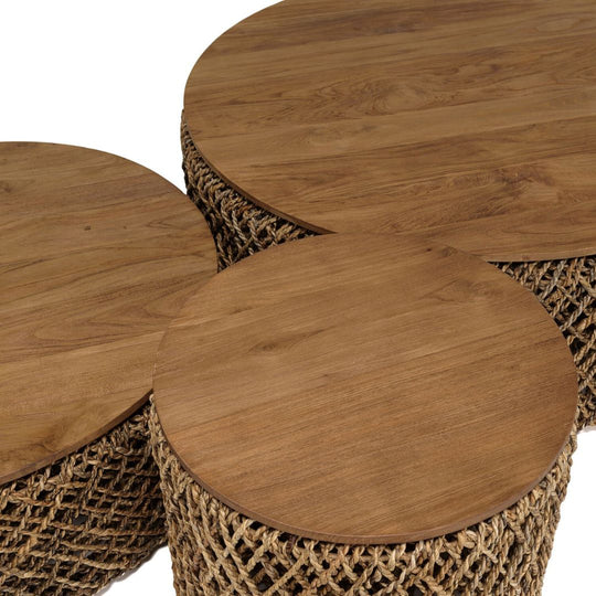MACABANE- Set de 3 tables basses rondes en tissage de fibre de cocotier
