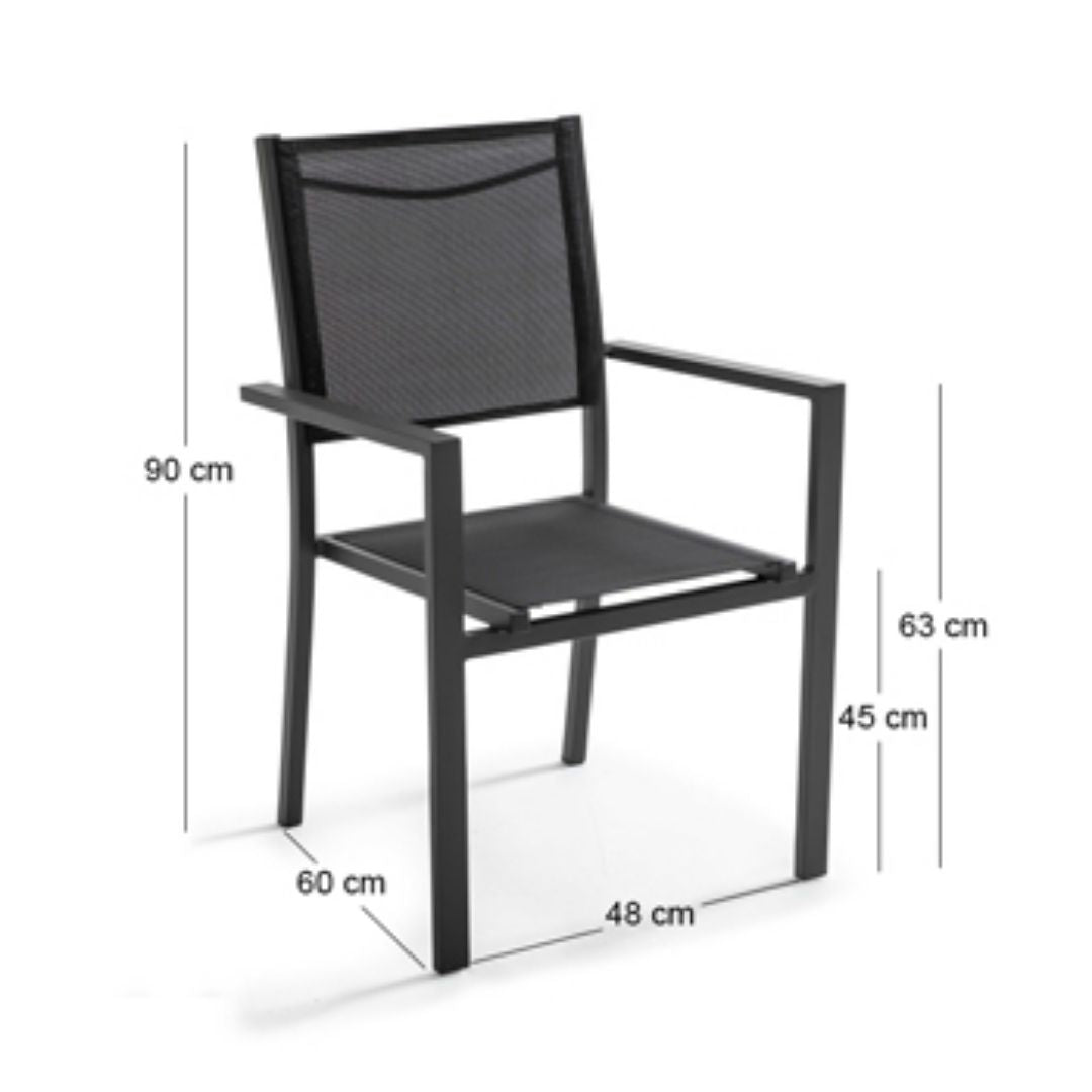 Lot de 4 ou 6 fauteuils de jardin en aluminium et textilène avec accoudoirs AJACCIO