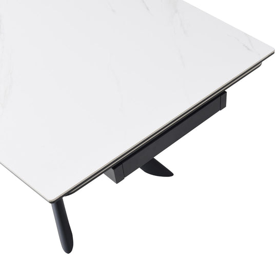 Table à manger Vente Unique extensible 6 à 10 personnes en céramique, verre trempé et métal - Effet marbre blanc et Noir - LIOMINA de Maison Céphy