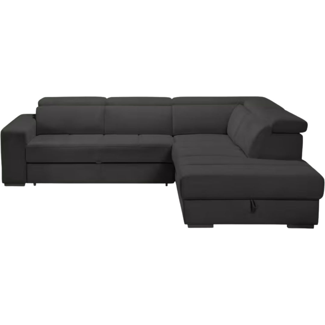 ALINEA Canapé Origano d'angle droit convertible avec coffre en tissu doux - gris ardoise