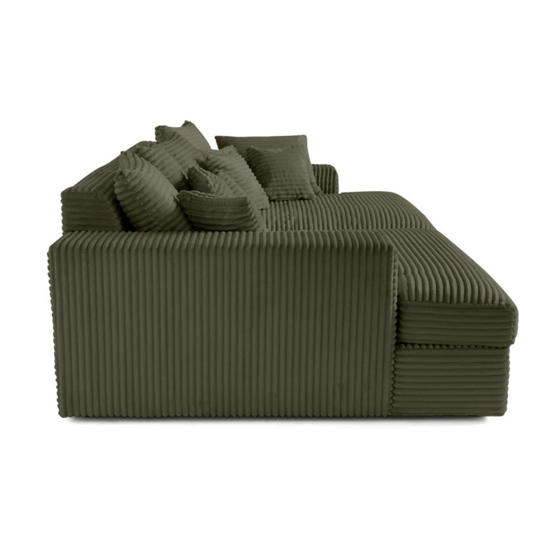 Canapé COLLINS 4 places BESTMOBILIER avec double méridienne en velours côtelé vert