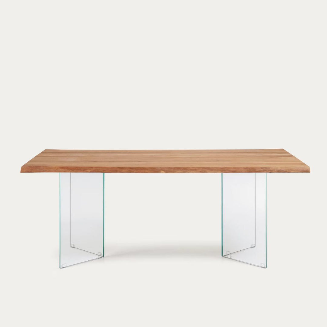 Table Lotty en contreplaqué de chêne finition naturelle et pieds en verre 180 x 100 cm Kave Home