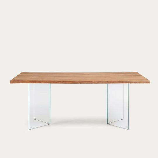 Table Lotty en contreplaqué de chêne finition naturelle et pieds en verre 180 x 100 cm Kave Home
