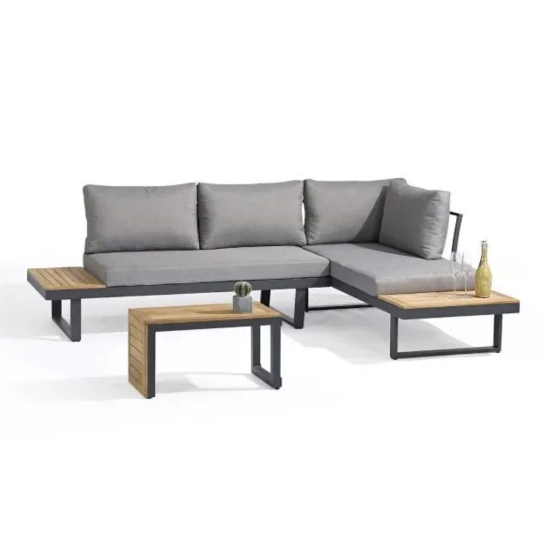 Salon de jardin modulable - Aluminium - DCB GARDEN - 4 places - TOKYO - Gris anthracite et bois d'acacia