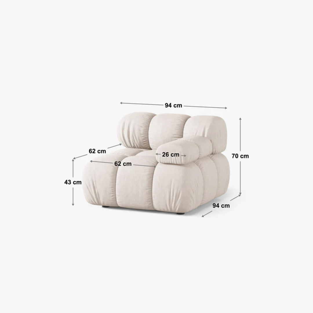 Ensemble Module d'angle droit et Pouf MICADONI Bellis en tissu bouclé Beige clair