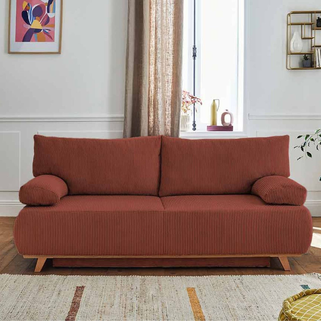 Canapé Cristal 3 places BESTMOBILIER convertible en velours côtelé terracotta