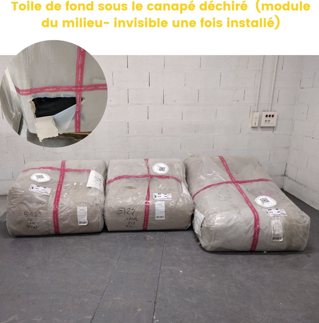 Canapé Micadoni 4 places Bellis en velours jaune angle droit- Léger défaut