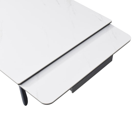 Table à manger Vente Unique extensible 6 à 10 personnes en céramique, verre trempé et métal - Effet marbre blanc et Noir - LIOMINA de Maison Céphy