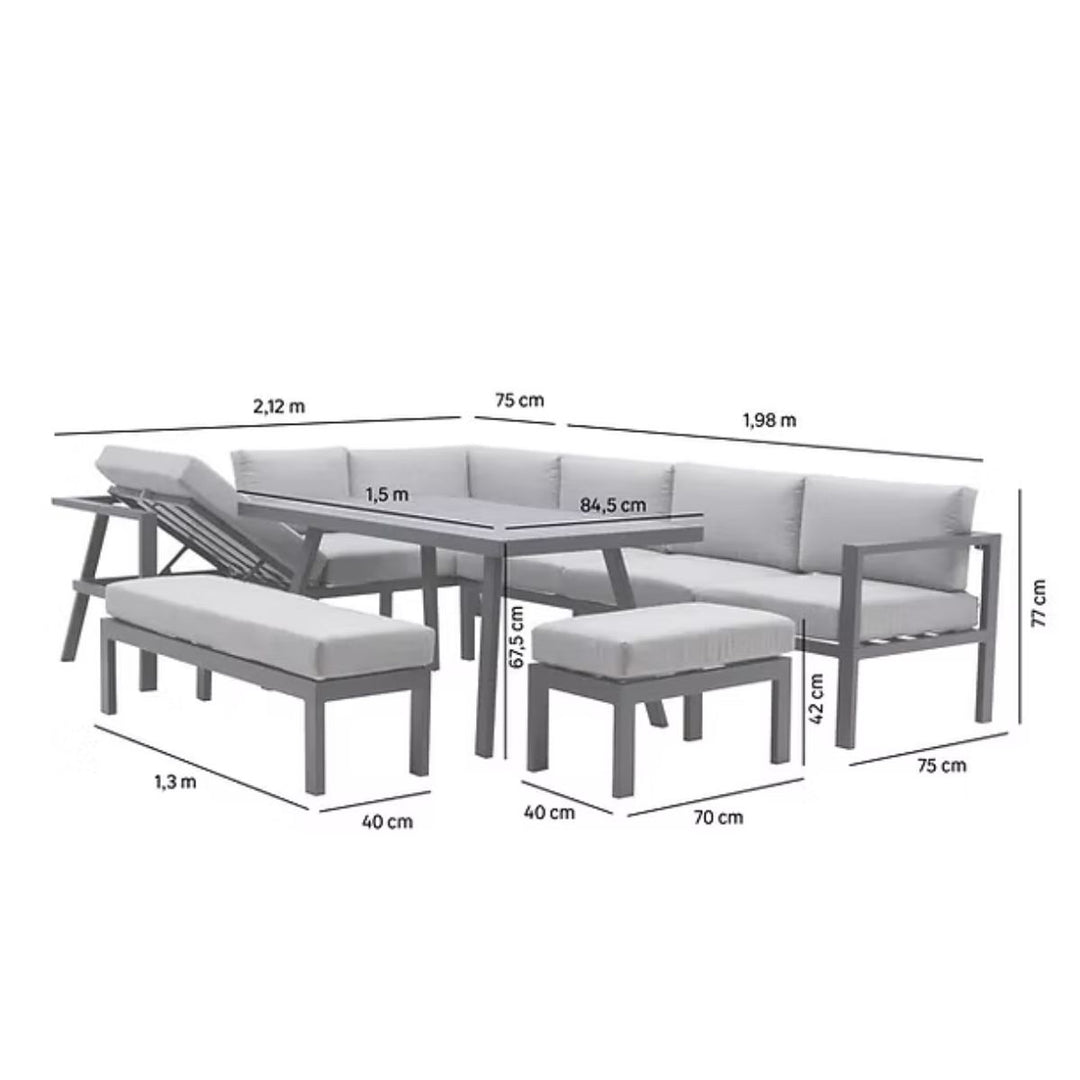 Salon d'angle en aluminium anthracite 10 personnes Naxos II NATERIAL Leroy Merlin