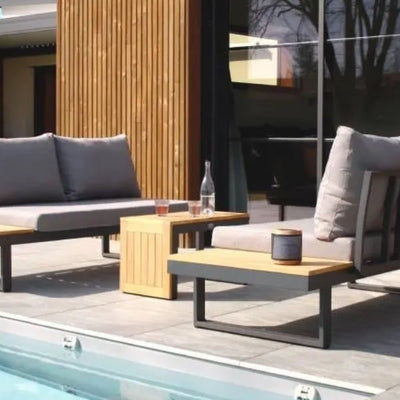 Salon de jardin modulable - Aluminium - DCB GARDEN - 4 places - TOKYO - Gris anthracite et bois d'acacia