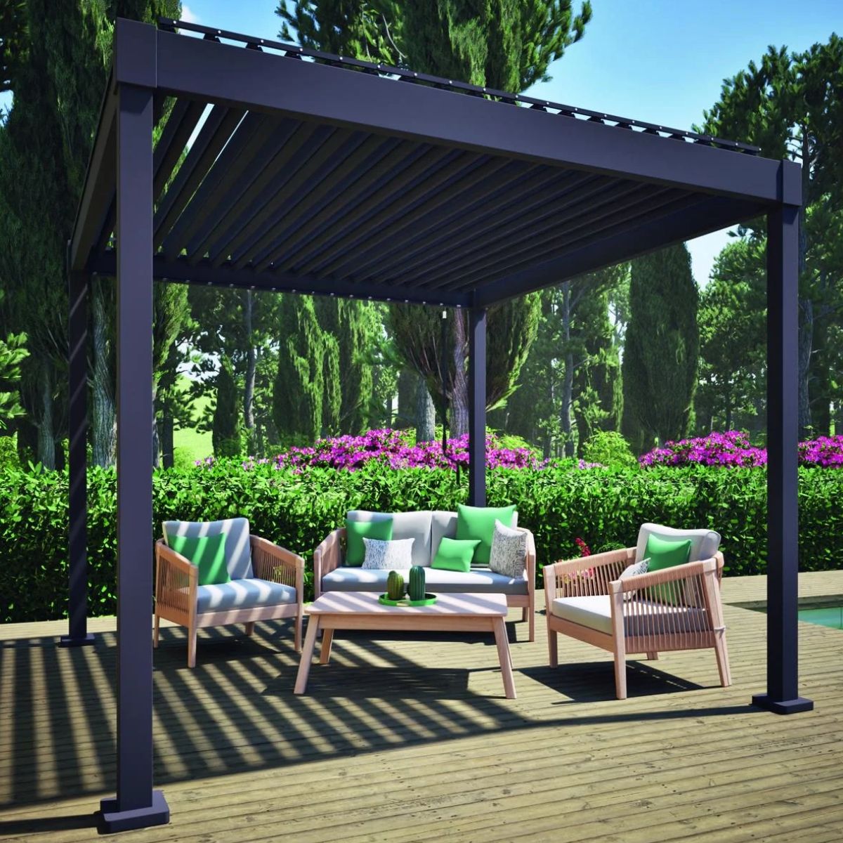 Pergola Bioclimatique Autoportante 3x3m à Lame Orientable Gris Anthracite Toscana