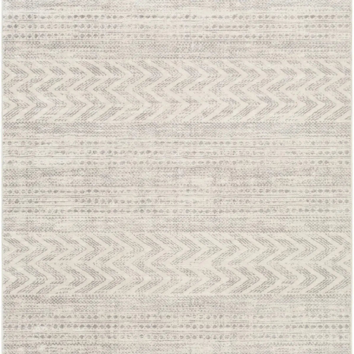 Tapis SURYA Louna scandinave, motif chevrons et frise losangée blanc cassé et gris, vue 6