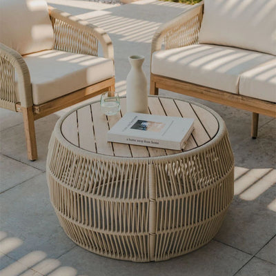 Table basse de jardin SKLUM ronde Ø80 cm en aluminium et bois d'acacia Krot