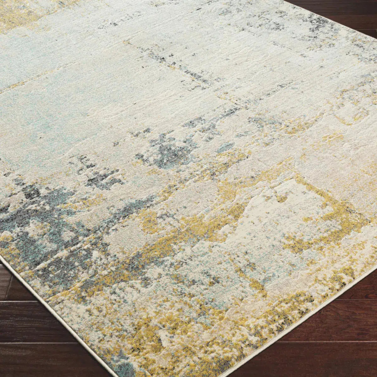 Tapis SURYA Bellatrix moderne, motif abstrait patiné beige, moutarde et bleu ciel, vue 5