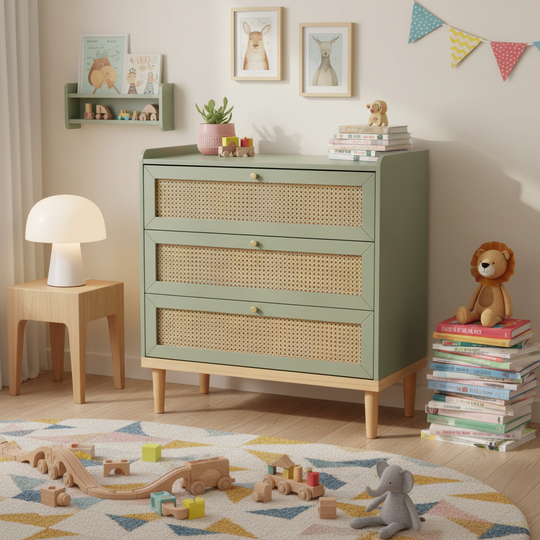 Commode en cannage VERTBAUDET Poésie vert