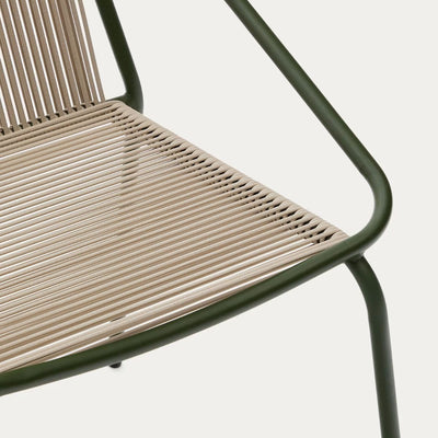 Lot de 4 chaises d’extérieur Zivia en corde écrue et acier galvanisé vert Kave Home