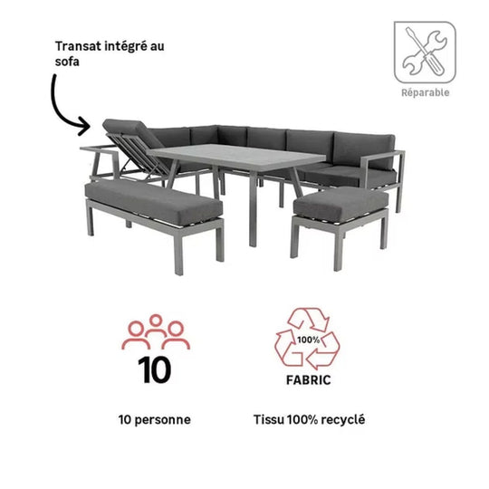 Salon d'angle en aluminium anthracite 10 personnes Naxos II NATERIAL Leroy Merlin