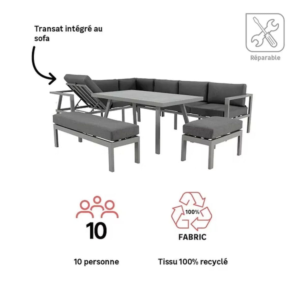 Salon d'angle en aluminium anthracite 10 personnes Naxos II NATERIAL Leroy Merlin