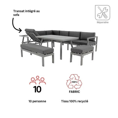 Salon d'angle en aluminium anthracite 10 personnes Naxos II NATERIAL Leroy Merlin