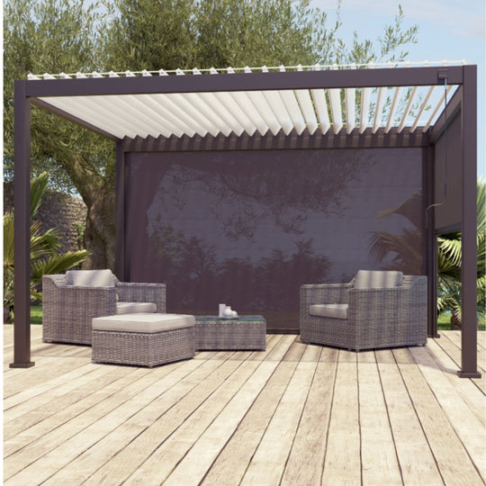 Pergola bioclimatique autoportante Prima Leroy Merlin, aluminium gris anthracite 12m² avec Store déroulant gris anthracite 3.7X2.36