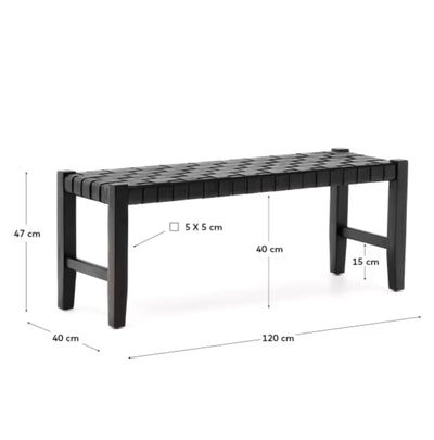 Banc Calixta en cuir et bois de acajou avec finition noire 120 cm KAVE HOME