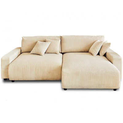 Canapé d'angle réversible BESTMOBILIER 4 places convertible avec coffre en velours côtelé beige