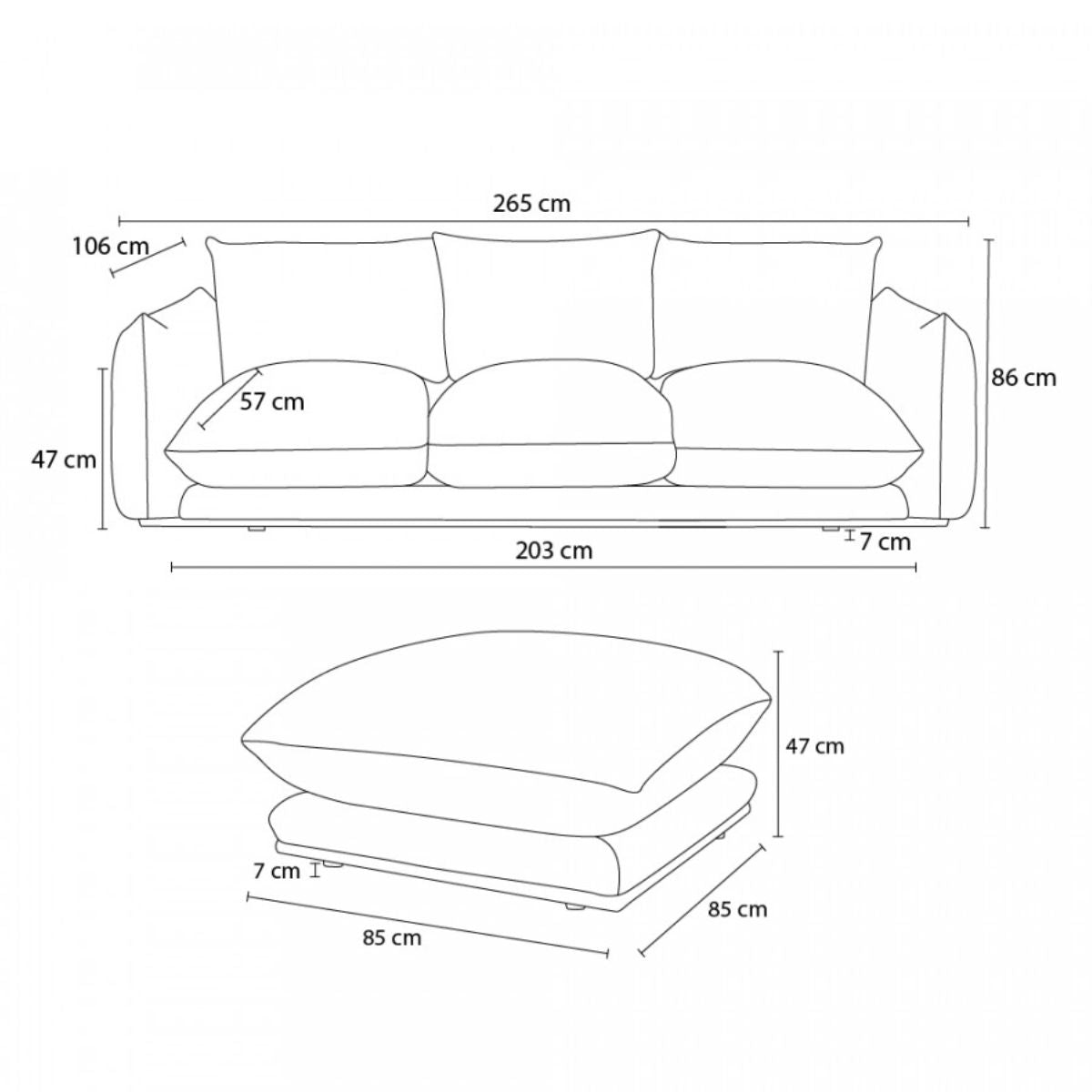 Canapé BOBOCHIC droit fixe 3 places ERNEST avec pouf taupe
