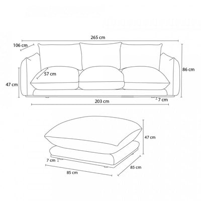 Canapé BOBOCHIC droit fixe 3 places ERNEST avec pouf taupe