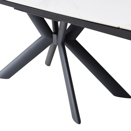 Table à manger Vente Unique extensible 6 à 10 personnes en céramique, verre trempé et métal - Effet marbre blanc et Noir - LIOMINA de Maison Céphy