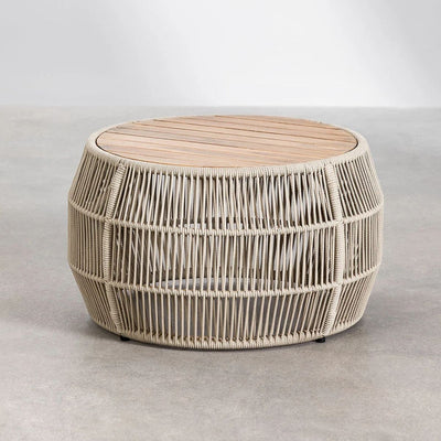 Table basse de jardin SKLUM ronde Ø80 cm en aluminium et bois d'acacia Krot