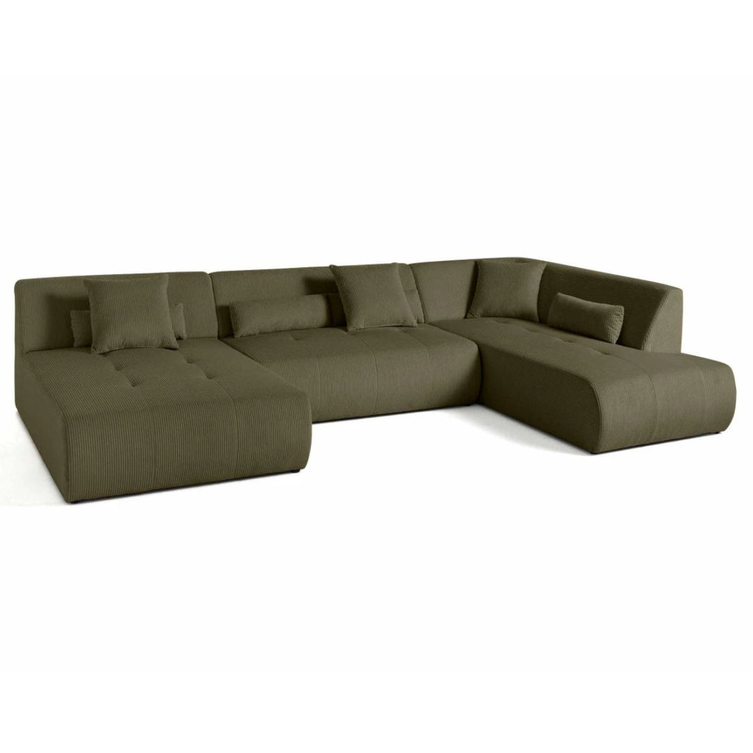 Canapé BESTMOBILIER panoramique d’angle droit ONYX 7 places en velours côtelé vert
