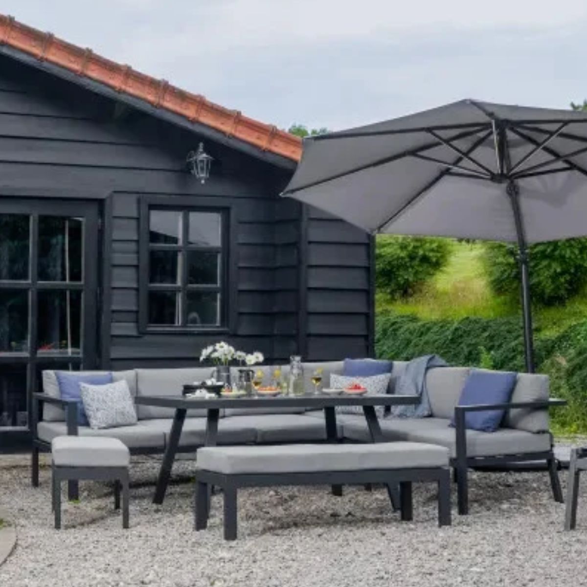 Salon d'angle en aluminium anthracite 10 personnes Naxos II NATERIAL Leroy Merlin