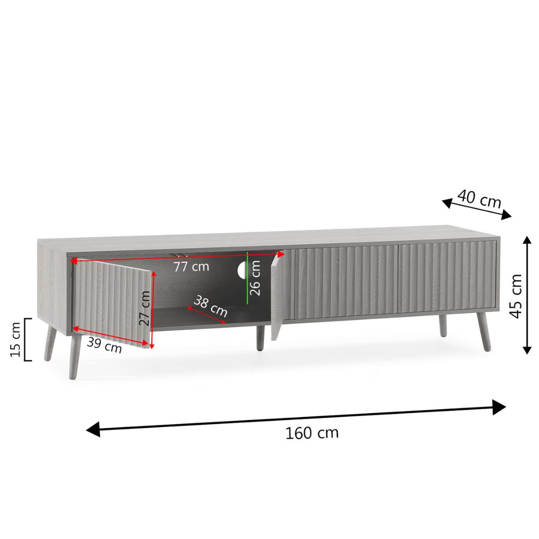 Meuble TV 4 portes, coloris chêne, longueur 160 cm