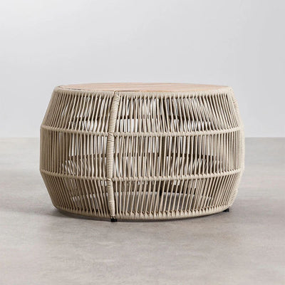 Table basse de jardin SKLUM ronde Ø80 cm en aluminium et bois d'acacia Krot