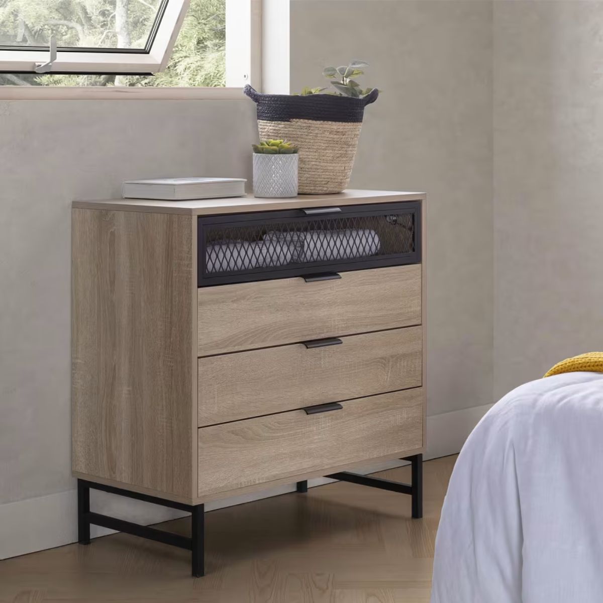 Commode Hera 3 tiroirs et 1 porte coloris bois