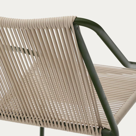 Lot de 4 chaises d’extérieur Zivia en corde écrue et acier galvanisé vert Kave Home