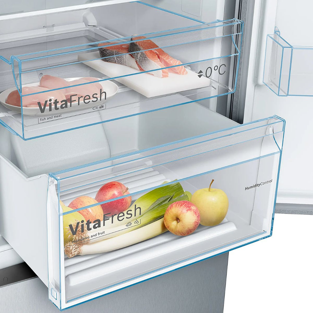 Réfrigérateur combiné BOSCH pose-libre 186 x 60 cm Couleur inox, Total No Frost KGN36VLED