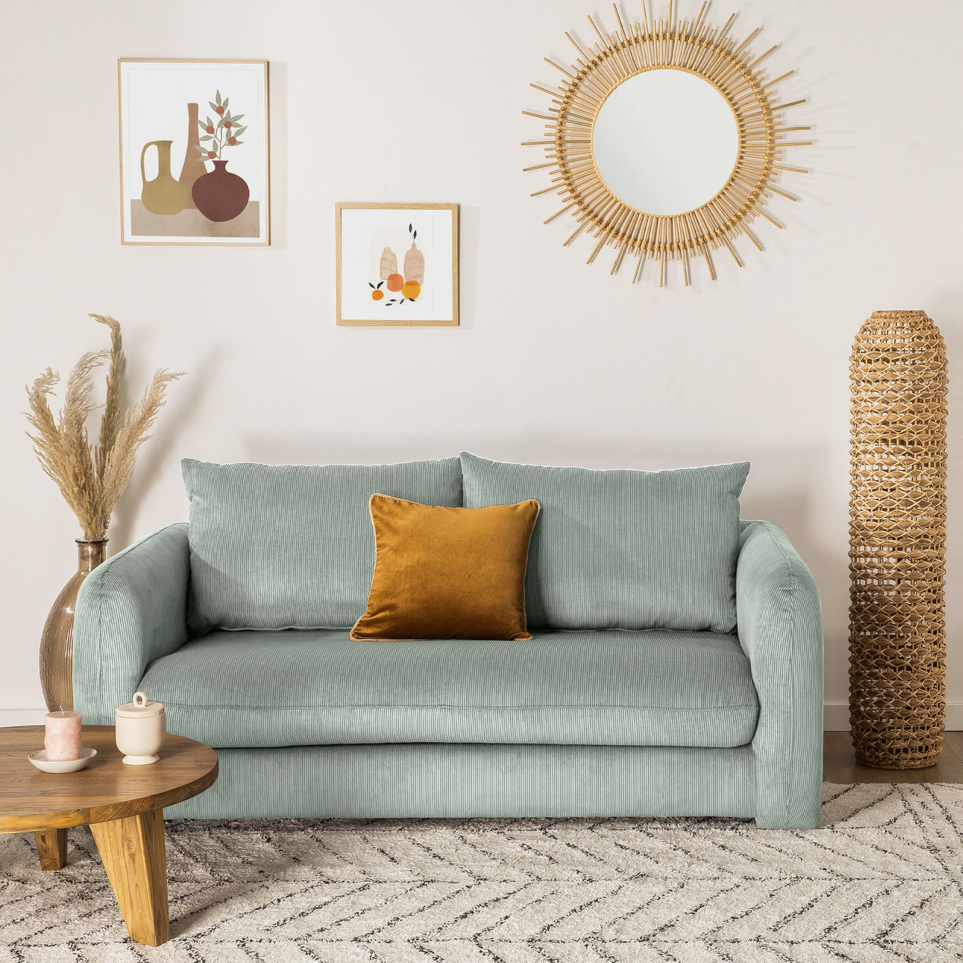 Canapé Drawer convertible en velours côtelé vert eau WIAME