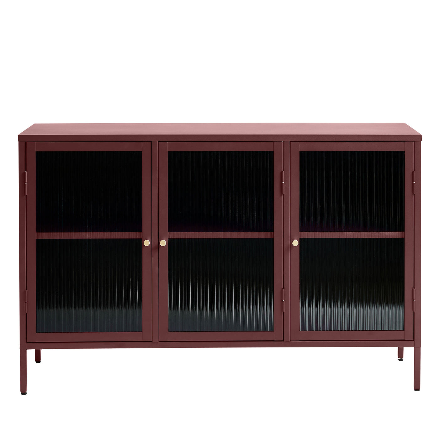Buffet DRAWER 3 portes en verre strié et métal BJORN Bordeaux