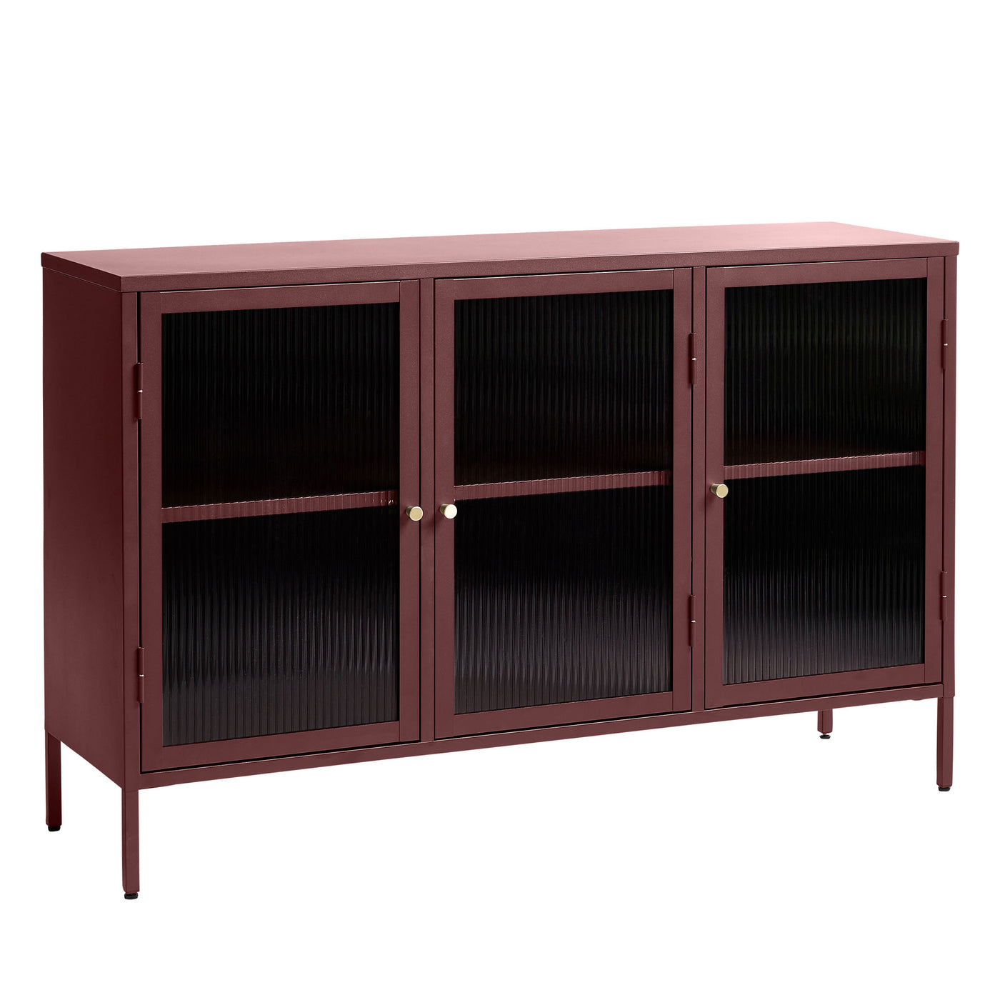 Buffet DRAWER 3 portes en verre strié et métal BJORN Bordeaux