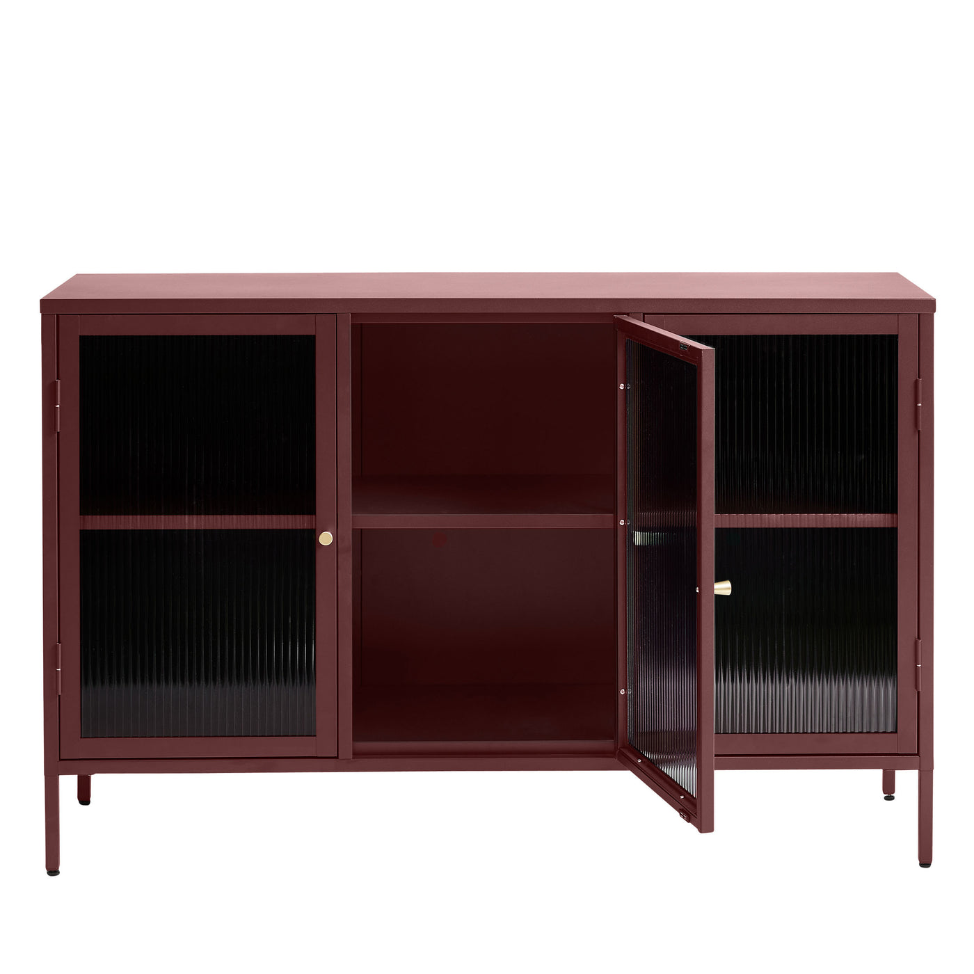 Buffet DRAWER 3 portes en verre strié et métal BJORN Bordeaux