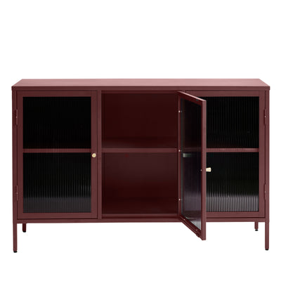 Buffet DRAWER 3 portes en verre strié et métal BJORN Bordeaux