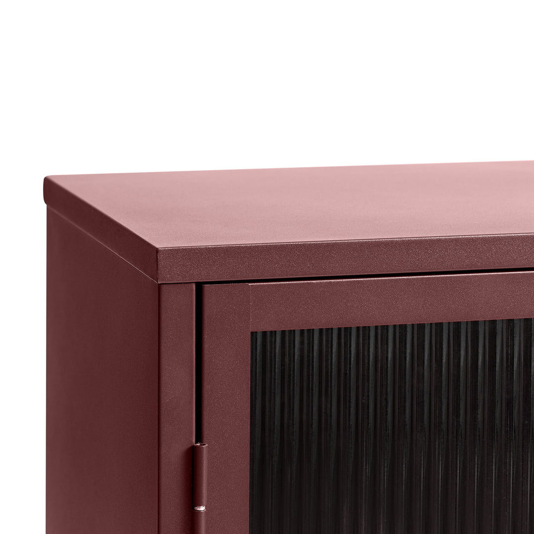 Buffet DRAWER 3 portes en verre strié et métal BJORN Bordeaux