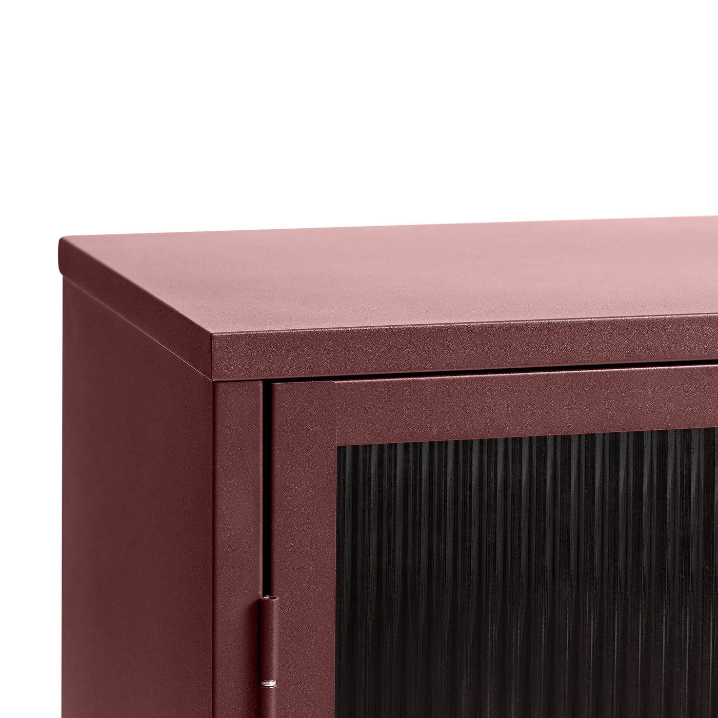 Buffet DRAWER 3 portes en verre strié et métal BJORN Bordeaux